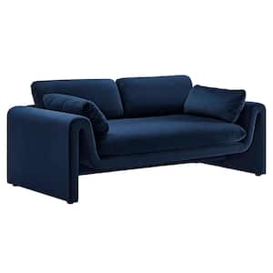 Waverly 76.5 in. Flared Arm Polyester Rectangle Sofa in. Midnight Blue
