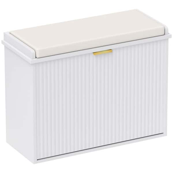 Shoe Storage Bench with Padded Seat Cushion and Flip-Drawer, Entryway Bench, Shoe Cabinet for 6-Shoes in White