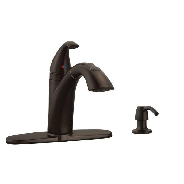 Design House Bellevue Single-Handle Pull-out Sprayer Kitchen Faucet With External Soap Dispenser in Brushed Bronze