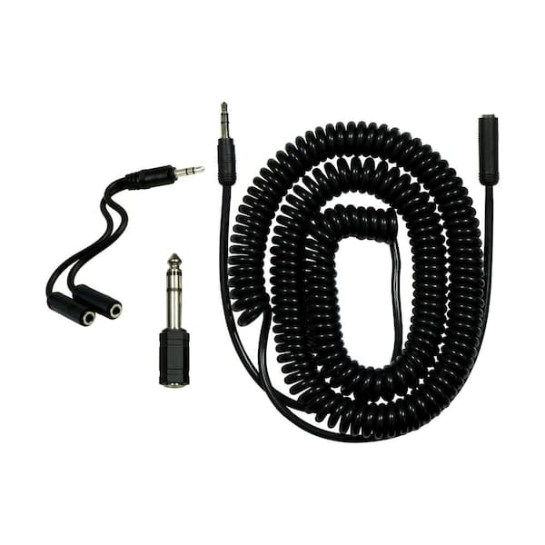 GE Universal 3.5mm Audio Extension Kit, 18 ft. Coil Cord, 3.5mm Adapter, Audio Splitter, Black