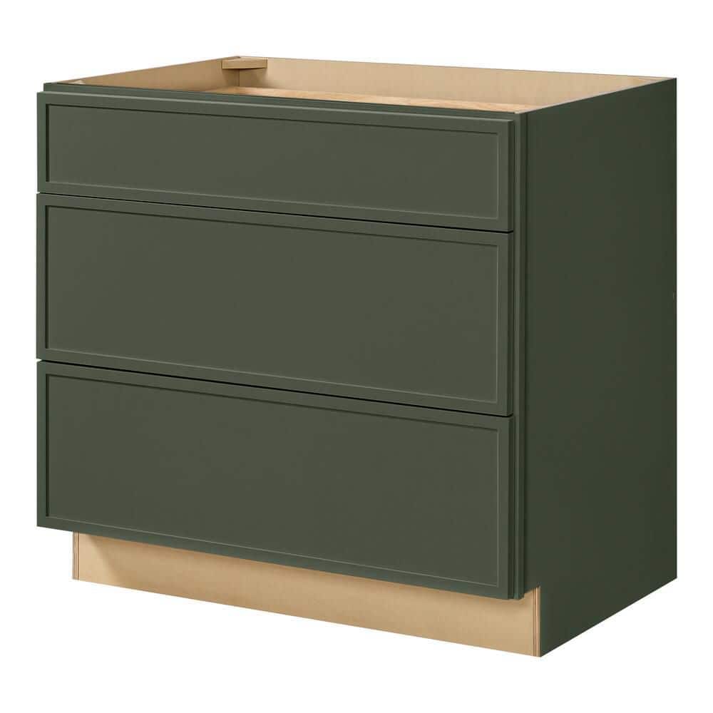 Leyton 36 in. W x 24 in. D x 34.5 in. H Ready to Assemble Plywood Slim Shaker Drawer Base Kitchen Cabinet in Fern Green price history on PriceWatchPro