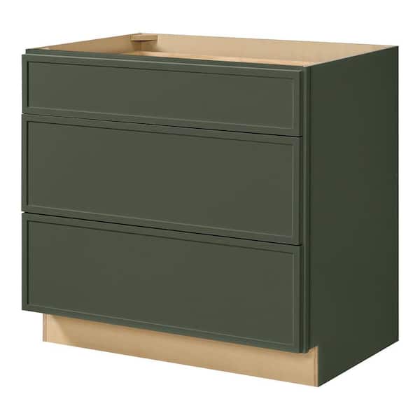 Leyton 36 in. W x 24 in. D x 34.5 in. H Ready to Assemble Plywood Slim Shaker Drawer Base Kitchen Cabinet in Fern Green