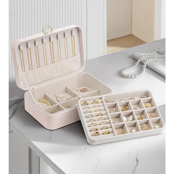 20 x 3.2 in. Apricot Pink Velvet Jewelry Box with Lock, 2-Layer