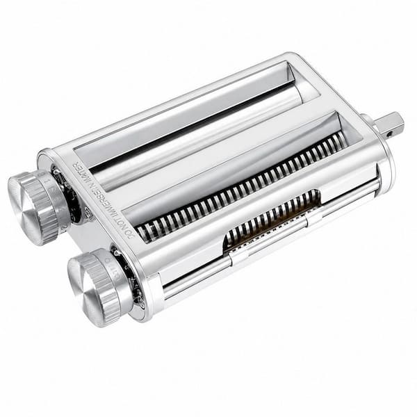 Silver Stainless Steel Pasta Maker Attachment for KitchenAid Stand Mixers, 3-in-1 Pasta Roller and Cutter Set
