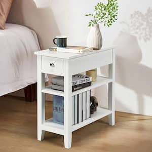 24.5 in. H x 12 in. W x 24 in. D 3 Tier Nightstand Bedside Table Sofa Side End Table with Double Shelves Drawer White