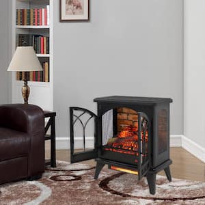 24 in. Freestanding Infrared Quartz Electric Fireplace Stove with Remote Control and 3D Flame in Antique Black