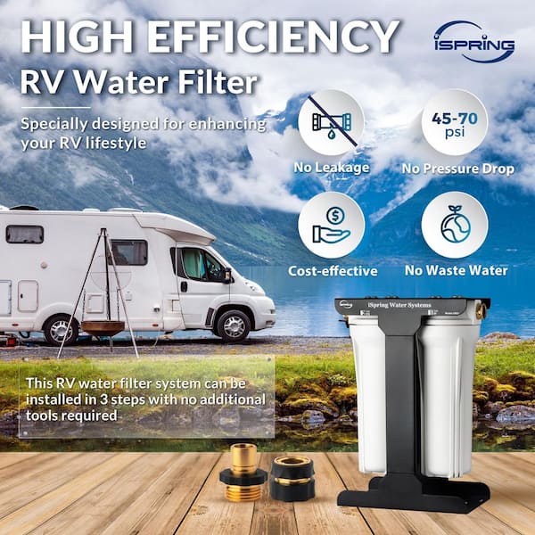 iSpring Cw21 2-Stage Whole House Water Filtration System for RV, Sediment CTO Carbon Block Filters, Tankless, BPA Free