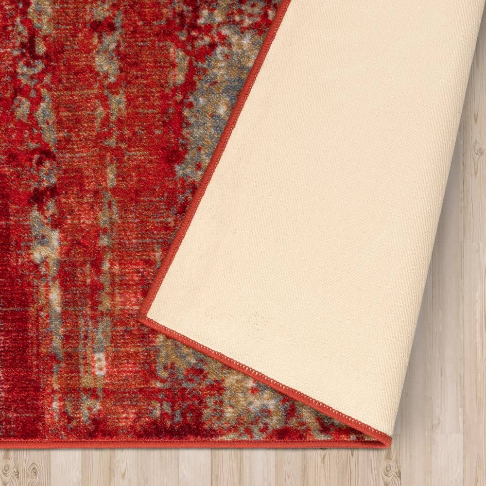Modern Red and Blue Abstract Washable Area Rug
