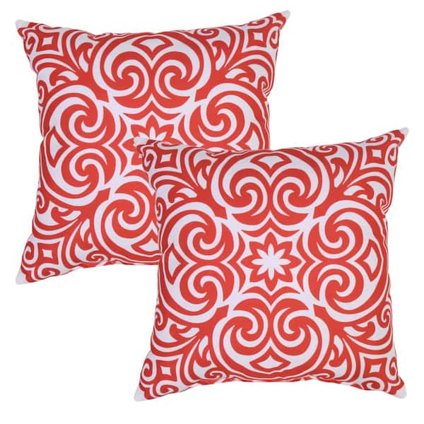 Plantation Patterns Ruby Corinthian Square Outdoor Throw Pillow (2-Pack)
