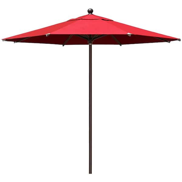 Terracemaster 9 ft. Aluminum Market Patio Umbrella with Push Button Sunbrella Logo Red