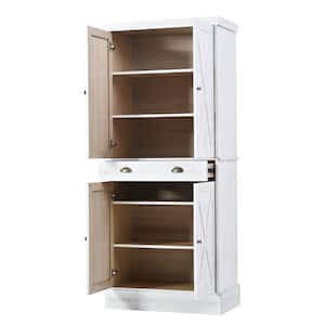 30.3 in. W x 15.7 in. D x 69.3 in. H Natural White MDF Freestanding Linen Cabinet with Doors and Drawer