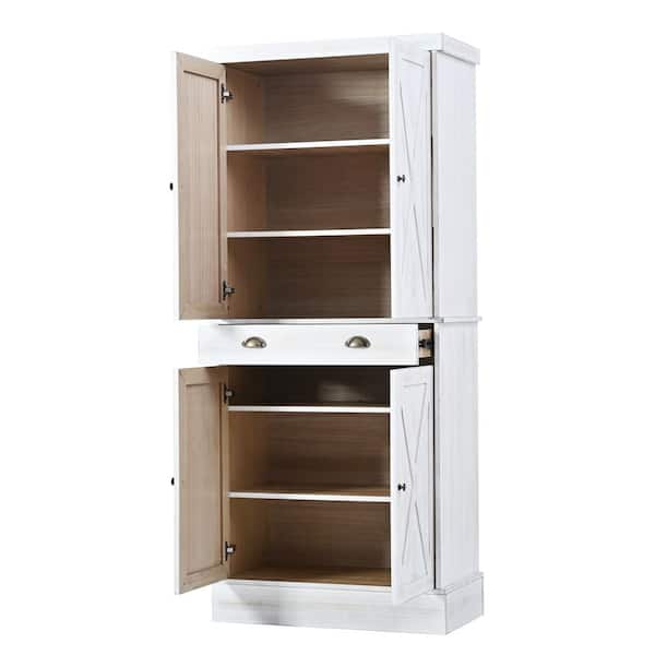 Unbranded 30.3 in. W x 15.7 in. D x 69.3 in. H Natural White MDF Freestanding Linen Cabinet with Doors and Drawer