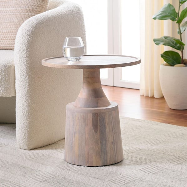 Javier 18 in. White Washed Wood Round End Table