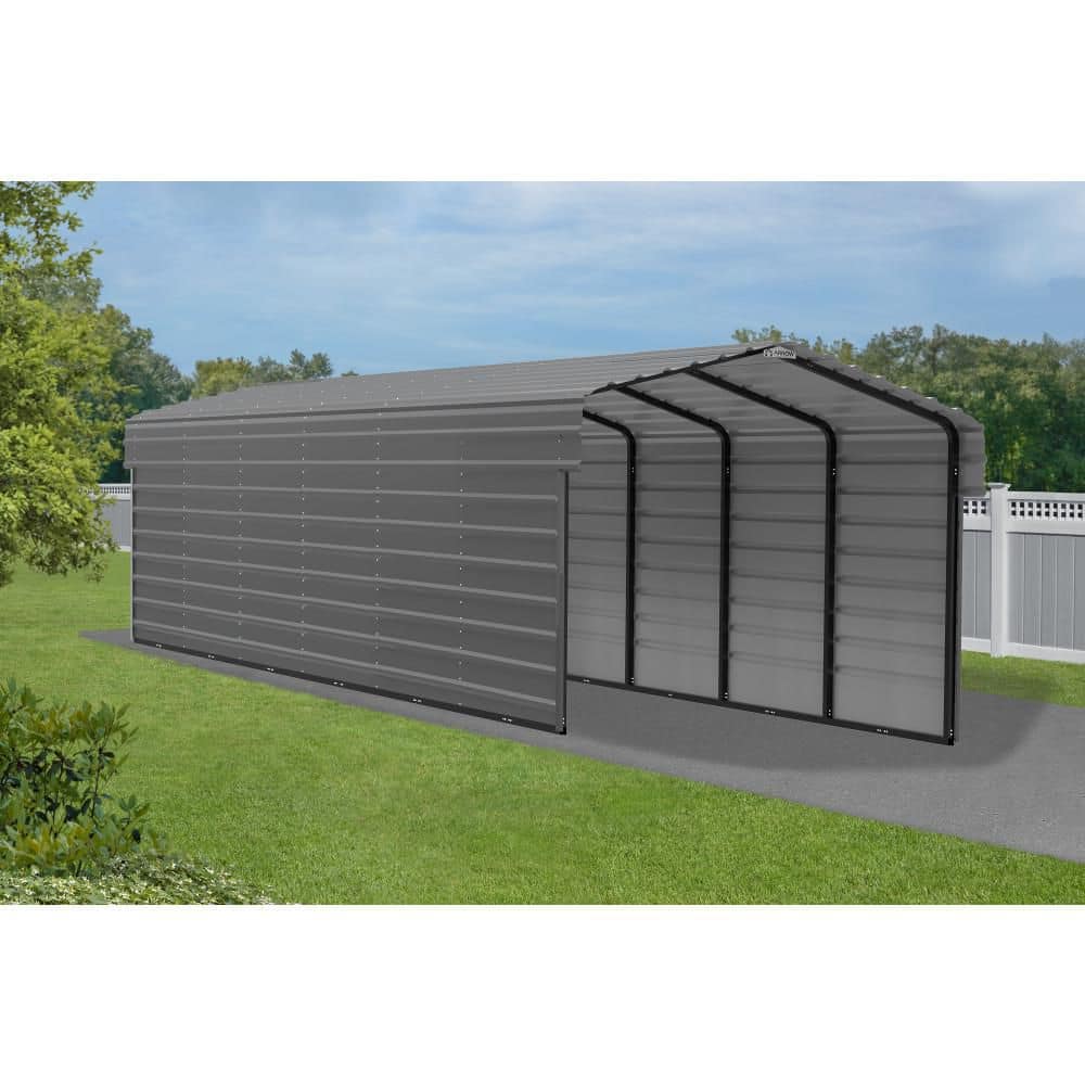 Charcoal Steel Carport Kit with 2-Sided Enclosure, 10' x 29'