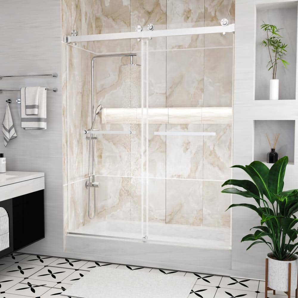"50"" to 54"" W x 74"" H Frameless Double Bypass Sliding Shower Door in Brushed Nickel with Clear Glass" price history on PriceWatchPro
