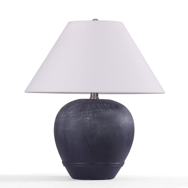 18.2 in. Black Smudged White Ceramic Table Lamp with White Linen Cone Shade