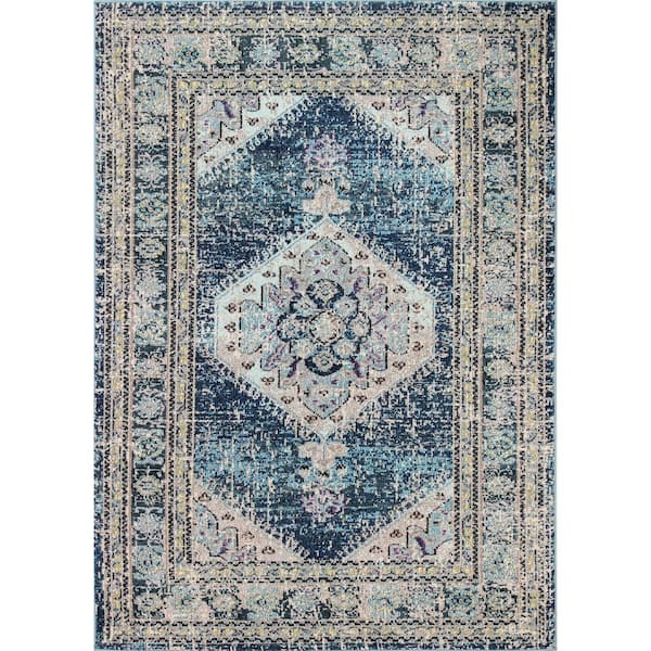 BASHIAN Dakota Teal 5 ft. x 8 ft. (5' x 7'6") Geometric Transitional Area Rug