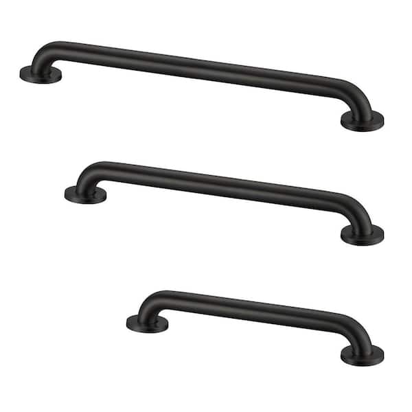 3-Pack 18 in. 36 in. and 42 in. Stainless Steel Grab Bar in Matte Black for Commercial and Residential Restrooms
