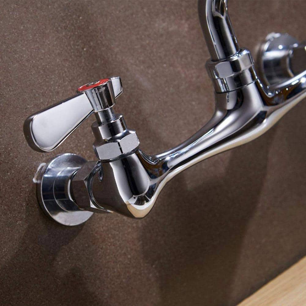 Polished Chrome 2-Handle Wall Mount Pot Filler Faucet