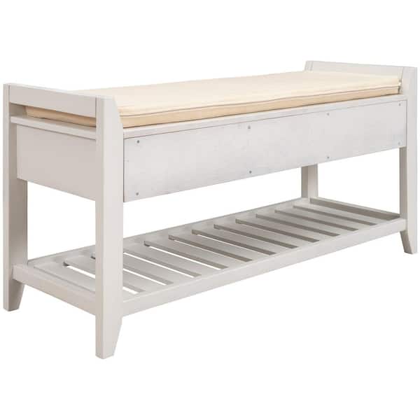 John Louis Home Solid Wood Shoe Storage Bench White - On Sale