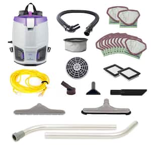 GoFit 3, 3 Qt. Corded Gray Commercial Backpack Vacuum with Straight Hose Cuffs, Restaurant Tool Kit and 13 Filters