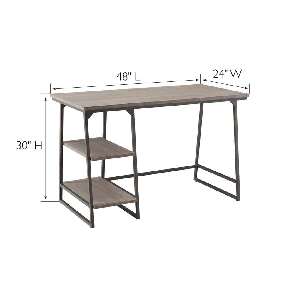Design House Roughsawn Oak Desk with Gunmetal Frame and Tiered Shelves