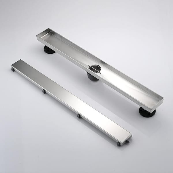 36 in. Linear Shower Drain with Leveling Feet in Brushed Nickel