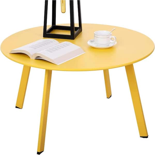Unbranded 28"W x 16"H Yellow Round Steel Outdoor Coffee Table for Patio Balcony