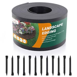 60 ft. x 0.098 in. x 5 in. Flexible & Strengthened Black Plastic Garden Landscape Edging (60 ft. with 18-Pieces Stakes)