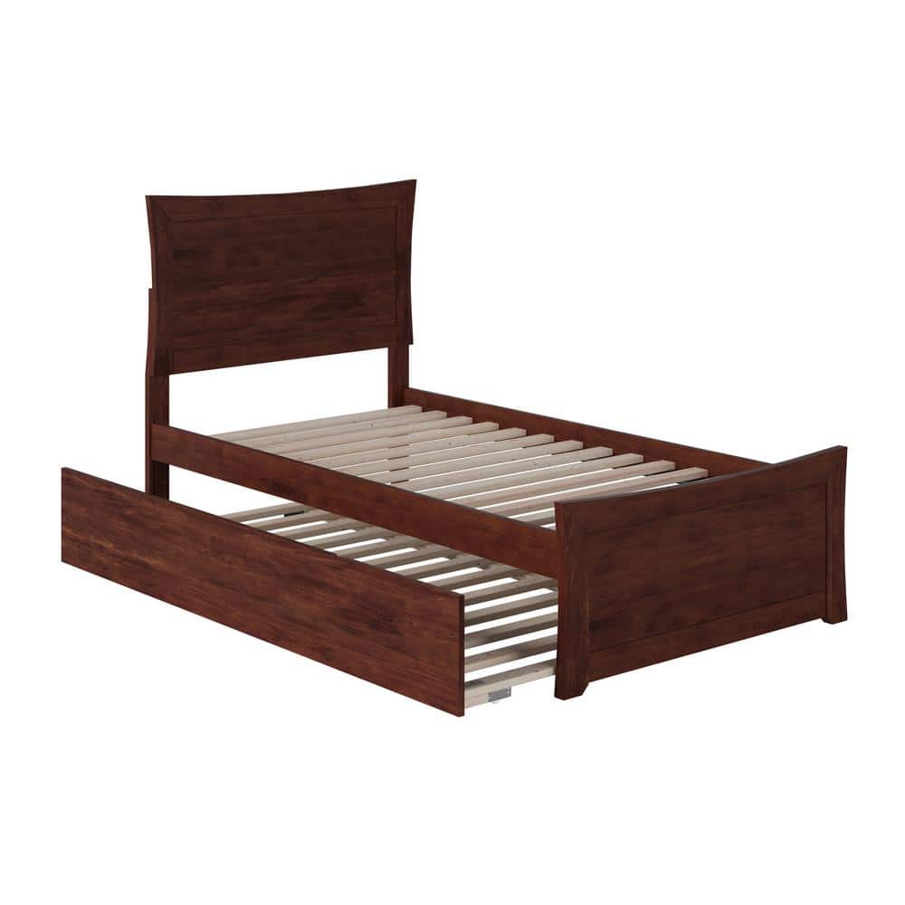 Metro Walnut Twin Platform Bed with Trundle and Slats