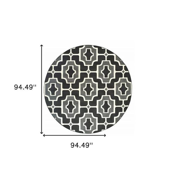 Black, Gray 8 ft. x 8 ft. Loomed Geometric Polypropylene Round Indoor/Outdoor Area Rug