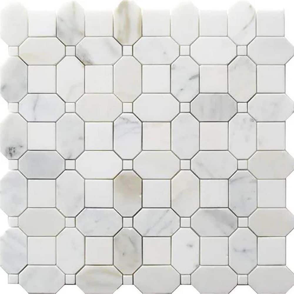 Serena 4 in. x 4 in. Polished White Gray Calacatta Gold, Thassos Marble Mosaic Wall and Floor Tile Sample (0.14 sq. ft.) price history on PriceWatchPro
