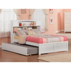 Newport White Full Platform Bed with Flat Panel Foot Board and Twin Size Urban Trundle Bed