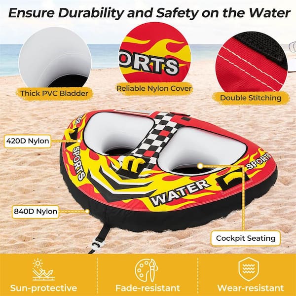 Towable Tube for Boating 1 or 2 Person Inflatable Boat Tube for Youth & Adult Red