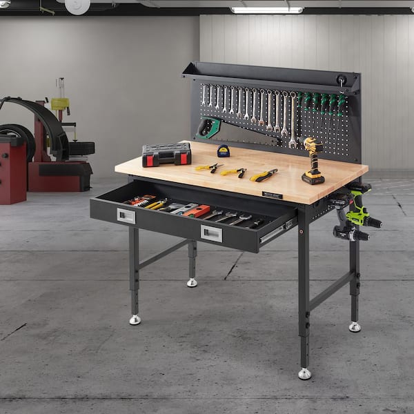 48 in. W x 24 in. D Heavy-duty Carbon Steel Workbench Adjustable Height with Pegboard