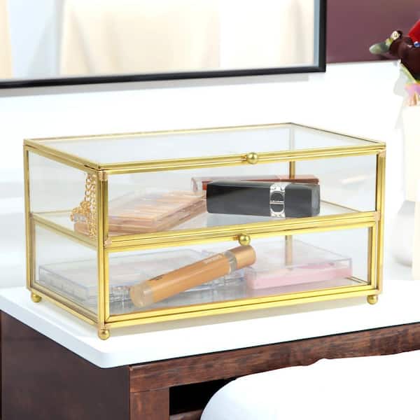 Vintage Collection Gold 7.9 in. x 4.3 in. Glass Decorative Storage
