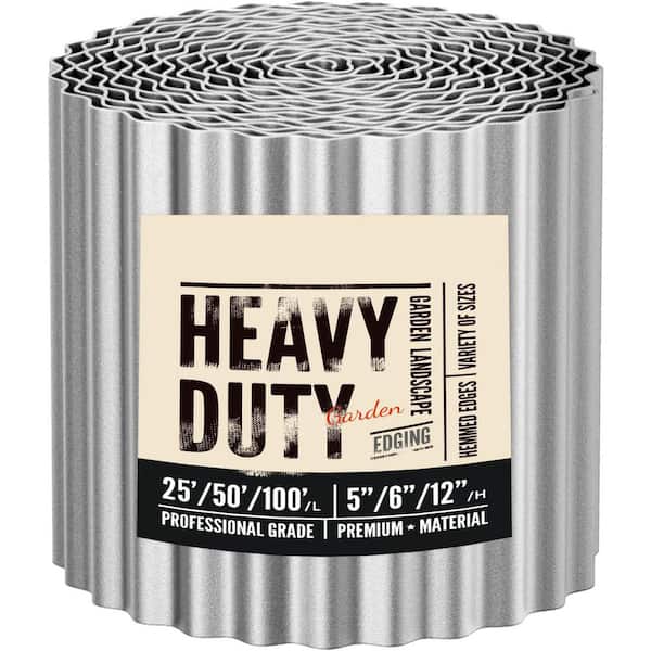 6 in. x 50 ft. Corrugated Metal Garden Edging, Silver, Galvanized Steel, DIY-Friendly, Weather-Resistant