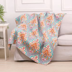 Marielle Grey - Multi-Color Bohemian Quilted Cotton Throw Blanket