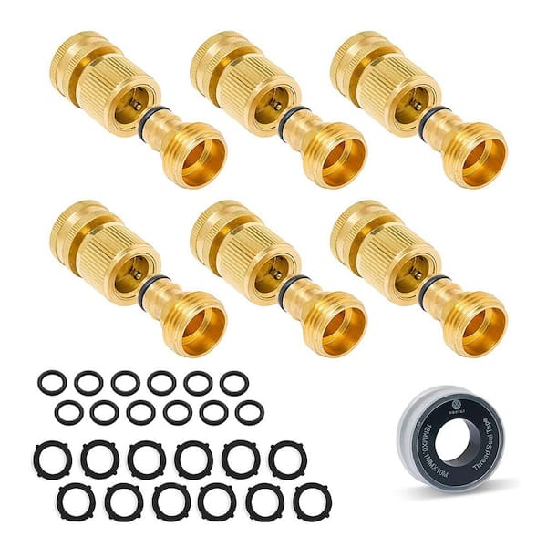 Morvat 3/4 in. All Brass Quick Connect/Disconnect Garden Hose Fittings, Female and Male Connections (6-Sets)