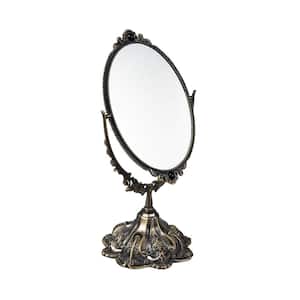 11.2in. Oval Swivel Double Sided Metal with Stand Elegant Tabletop Bathroom Makeup Mirror in Bronze