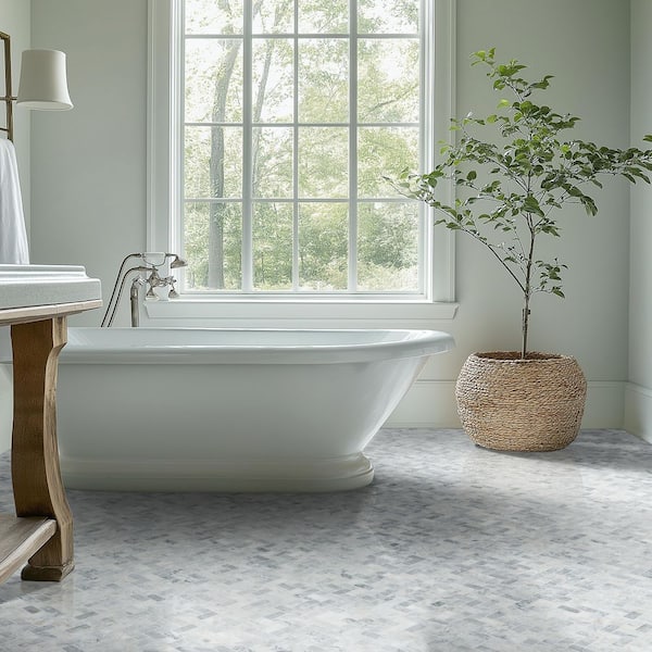 Capri Blue Herringbone 12 in. x 12 in. x 0.38 in. Honed Marble Mesh-Mounted Floor and Wall Mosaic Tile (9.4 sq.ft./case)