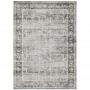 4' X 6' Charcoal Grey Salmon And Ivory Oriental Printed Stain Resistant Non Skid Area Rug