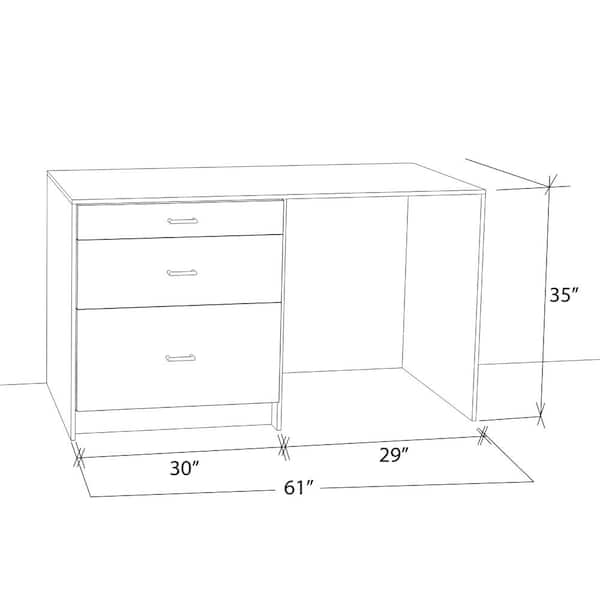 J COLLECTION Fairhope 61 in. W x 34.5 in. H x 24 in. D Bright White Simple Desk Bundle 1