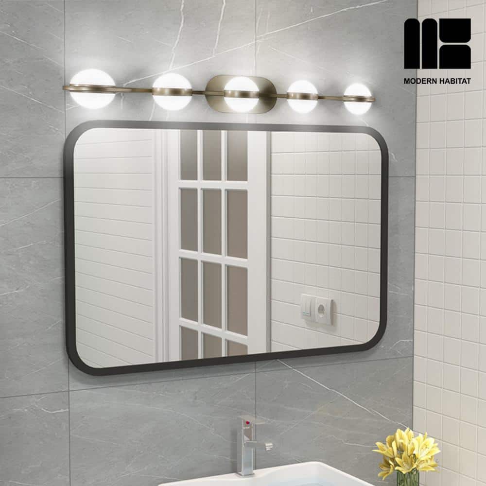 Brushed Gold 5-Light Dimmable LED Vanity Light with Globe Shades