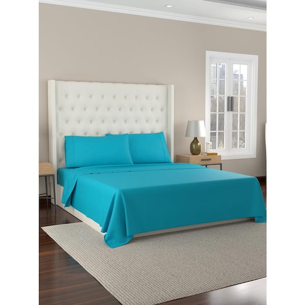 300 Thread Count 4-Piece Aqua Solid Organic Cotton Percale King Sheet Set
