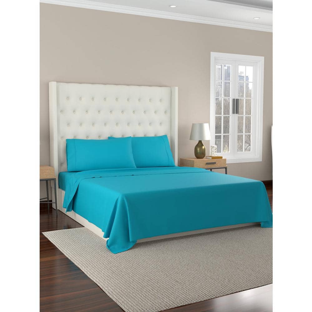 UPC 817107010067 product image for 300 Thread Count 4-Piece Aqua Solid Organic Cotton Percale Queen Sheet Set | upcitemdb.com