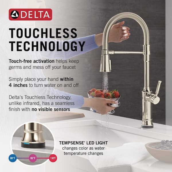 Renaldi Touch2O Spring Spout Polished Nickel 23.13 in. H Pull Down Sprayer Kitchen Faucet 360° Spout Swivel