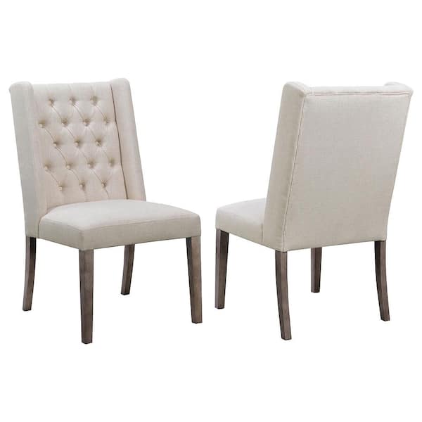 Coaster Bexley Dark Brown and Beige Linen-like Fabric Tufted Side Chairs Set of 2