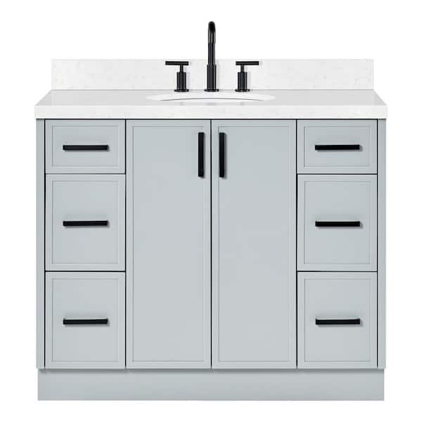 Kelly 42 in. W x 22 in. D x 36 in. H Single Bath Vanity in Grey with Carrara White Quartz Top