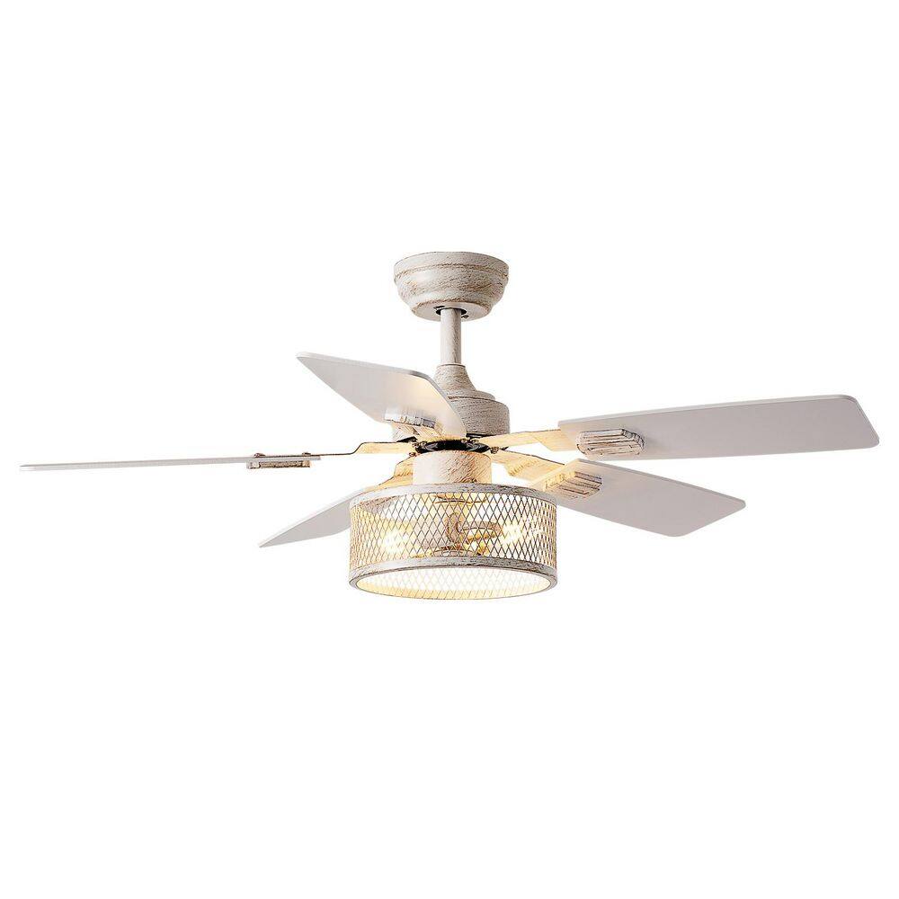 42 in. White Wood Dual Finish Downrod Mount Standard Ceiling Fan with Light Cage Fan Farmhouse  APP Remote White Housing price history on PriceWatchPro